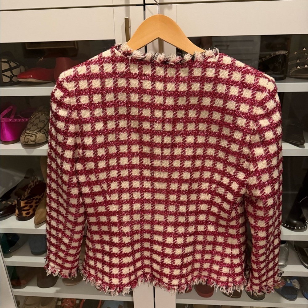 Oscar de la Renta Dark Pink and Cream Checkered Blazer - Picture 7 of 11